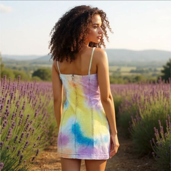 Glamorous Multi Tie-Dye Mini Dress W/ Spaghetti Straps & Back Zip – NWT S - Picture 2 of 3